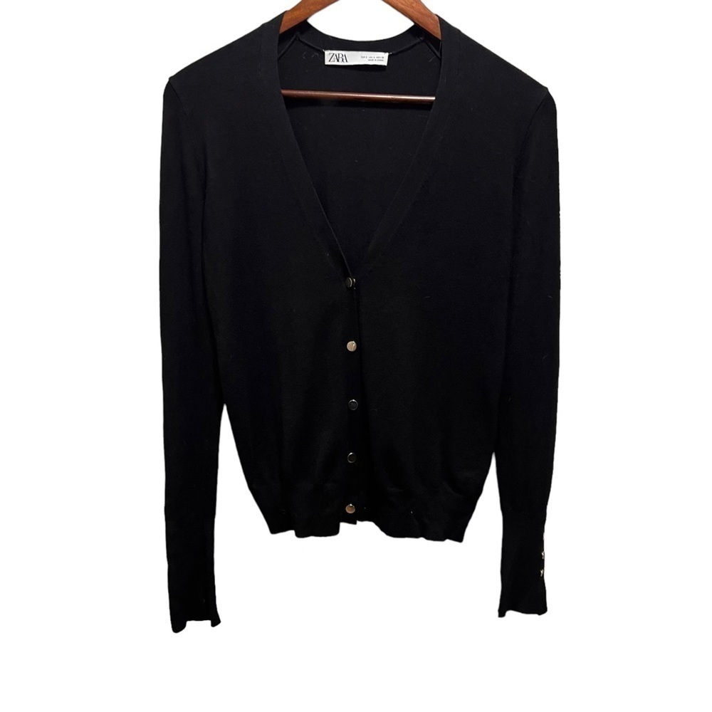 Zara Knit Black Vneck Cardigan Sweater Size Small
